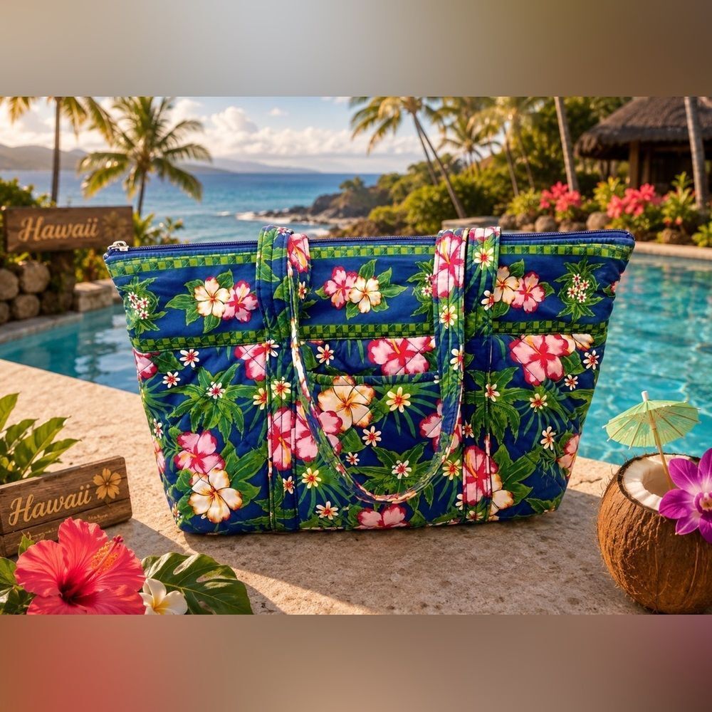 Tropical Hibiscus 🌺 Print Cotton Tote EUC